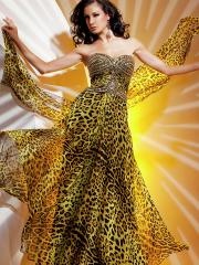 Marvelous Gold Animal Print Fabric Strapless Sequined Sweetheart Neckline Evening Dresses