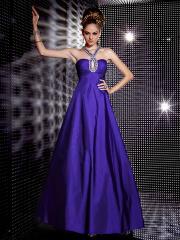 Marvelous Hot Seller Jeweled Halter Neck Purple Floor Length Satin Celebrity Gown