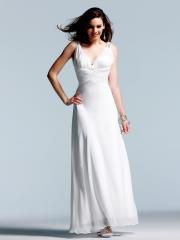 Marvelous Lower V-Neck White Chiffon Floor Length Sheath Style Rhinestone Back Party Dress