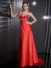 Marvelous Sequined Halter Neck Red Floor Length Empire Silky Satin Prom Gowns