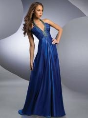 Marvelous Sequined Halter Top Floor Length Dark Royal Blue Silky Satin Celebrity Dresses