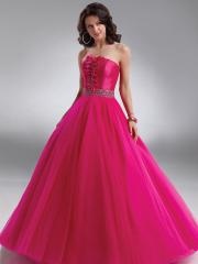Marvelous Strapless Ball Gown Floor Length Fuchsia Satin and Tulle Quinceanera Dress