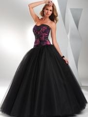 Marvelous Strapless Floor Length Ball Gown Printed and Black Tulle Overlaid Quinceanera Dresses
