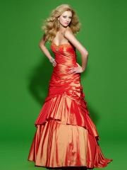 Marvelous Strapless Floor Length Orange Red Silky Taffeta Beaded and Lace-Up Celebrity Dress