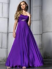 Marvelous Strapless Purple Chiffon Draped Floor Length Beaded Brooch Celebrity Dress