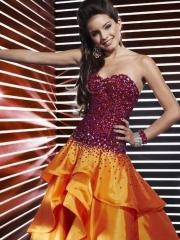 Marvelous Strapless Sweetheart Colorized Sequined Bodice Tiered Full Length Celebrity Dresses