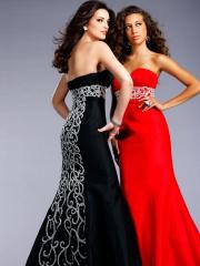 Marvelous Sweetheart Floor Length Empire Style Printed Black or Red Satin Celebrity Gown