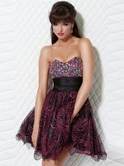Marvelous Sweetheart Short Length Sheath Multi-Color Printed Skirt and Sash Homecoming Dress