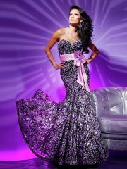 Mermaid Floor Length Multi-Color Sequined and Pink Satin Flower Celebrity Gowns