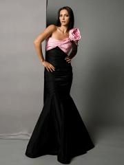 Mermaid One-Shoulder Pink And Black Silky Taffeta Floor Length Wedding Guest Dress