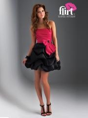 Mini Ball Gown Strapless Red and Black Silky Taffeta Bow Tie Front Wedding Guest Dress