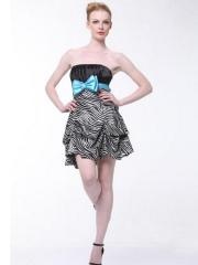 Mini Ball Gown Three-Tone Satin and Printed Bow Tie Front Cocktail Party Outwear