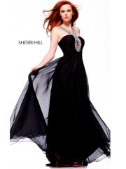 Miraculous Halter Neck Floor Length Black Tulle Celebrity Gown of Beaded Straps on Sale