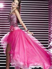 Miraculous Strapless High-Low Skirt Sequined Bodice and Floral Pink Organza Skirt Celebrity Dress