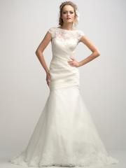 Modern Floor-length A-line Wedding Dress with Lace Bateau Neckline and Court Train