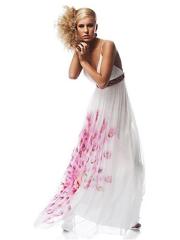 Modern Top Seller Spaghetti Strap Neck White Printed Tulle Evening Gowns