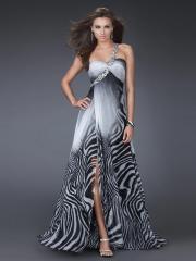 Multi-Color Chiffon Print Jeweled One-Shoulder Sweetheart Neckline Sleeveless Floor-Length Side Slit Prom Dress