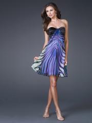 Multi-Color Print Chiffon A-Line Satin Bust Line Strapless Sweetheart Neckline Sleeveless Short Homecoming Dress