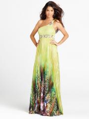 Multi-Color Print Chiffon One-Shoulder Neckline Sleeveless Floor-Length Prom Dress