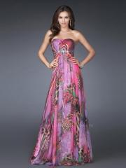 Multi-Color Print Chiffon Strapless Neckline Sleeveless Floor-length Prom Sheath Dress