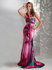 Multi-Color Print Halter Sweetheart Neckline Sleeveless Sweep Train Prom Dress