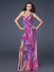 Multi-Color Printed Sheath Style Floor Length Slit Beaded Celebrity Gowns
