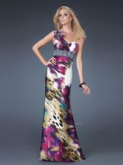 Multi-Color Satin Print Floral One-Shoulder Neckline Sleeveless Floor-Length Evening Dress