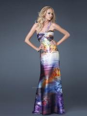 Multi Print One-shoulder Strap Sweetheart Neckline Beading Accented Evening Dresses