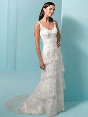 Multi-Tiered Lace Panel Column Gown for Fanciful Wedding
