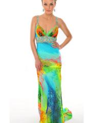 Multicolored Abstract Print Sweetheart Neckline Rhinestones Band Full Length Celebrity Dresses