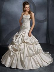 Multiple Designs Beaded Strapless Satin Ball Gown with Extra Long Chapel Train