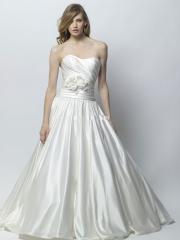 New Arrival Floor-length Strapless Dropped Waistline Satin Pleated Wedding Dress with Flowers