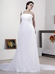 Noble White with One-Shoulder Neckline in Chapel Train Wedding Dress