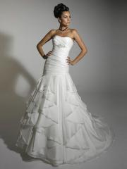 Off-Shoulder Pleated Stain Sweep Train Wedding Dress with Embroidered