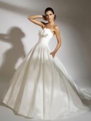 Off-Shoulder Pleated Stain Wedding Dress with Embroidered