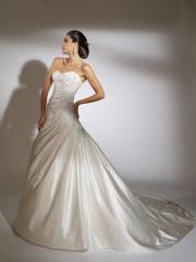 Beautiful Off-Shoulder Stain Pleated Sweep Train Wedding Dress with Embroidered