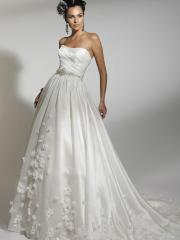 Off-Shoulder Stain Pleated Sweep Train Wedding Dress with Embroidered