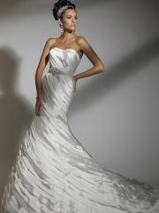 Off-Shoulder Stain Pleated Sweep Train Wedding Dress with Sequins