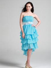 Off-Shoulder Stain Tiered Homecoming Dress with Belt