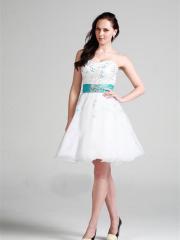 Off-Shoulder Stain Tiered Homecoming Dress with Embroidered Belt