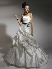 Off-Shoulder Tiered Pleated Sweep Train Wedding Dress with Flower