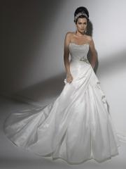 Off-Shoulder Tiered Pleated Sweep Train Wedding Dress with Sequins