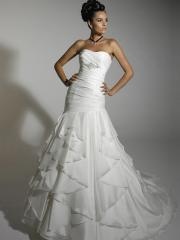 Off-Shoulder Tiered Pleated Sweep Train Wedding Dress with Sequins