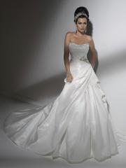 Off-Shoulder Tiered Sweep Train Wedding Dress with Embroidered