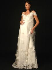 Off-The-Shoulder Satin Brush Length Lace-Up Wedding Dress