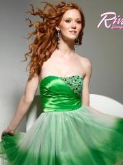 Ombre Tulle Taffeta Strapless Neckline Sequined Bodice Flowing A-line Prom Dresses