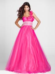 One-Shoulder Ball Gown Floral Beaded Band Watermelon Tulle and Satin Celebrity Gown