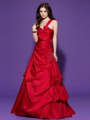 One-Shoulder Floor Length Ball Gown Silky Red Satin Bow Tie Celebrity Outwear