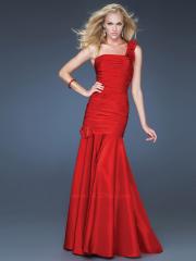 One-Shoulder Floor Length Mermaid Style Red Silky Satin Mermaid Style Bridesmaid Gown