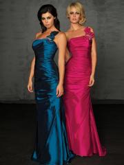 One-Shoulder Floor Length Sheath Fuchsia or Dark Royal Blue Taffeta Celebrity Gown of Bow Tie